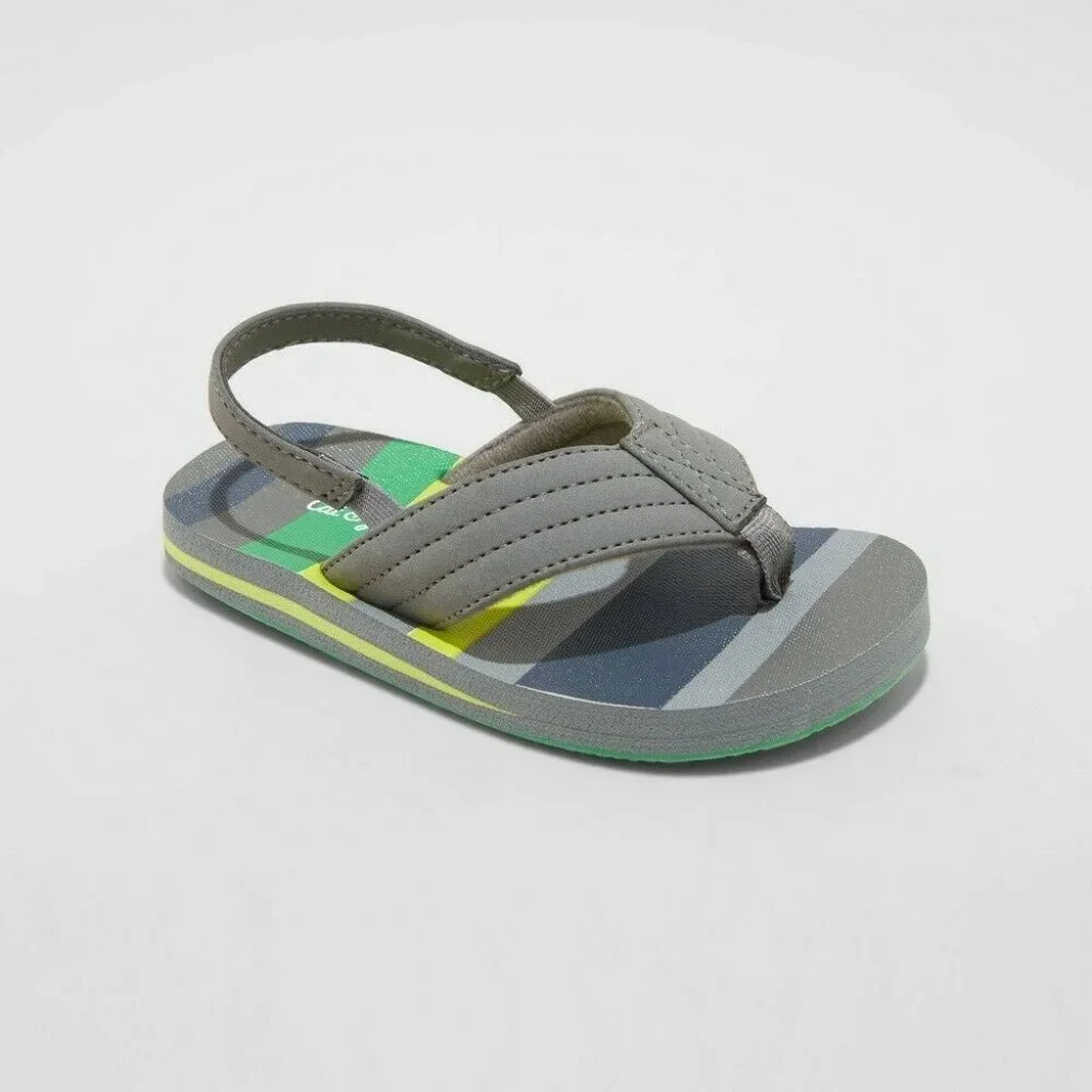 Cat & Jack Ash Flip Flop Sandals Green/Gray Stripe L 9-10 - Picture 2 of 8